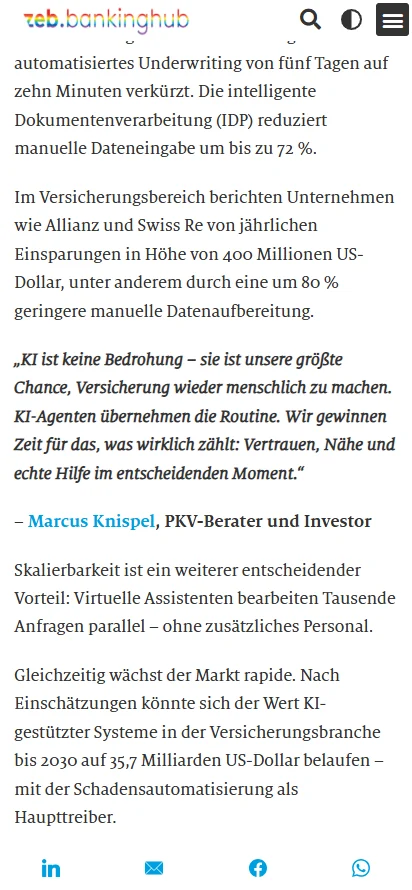 Screenshot: Welche Rolle spielen KI-Agenten in der Finanz- und Versicherungsbranche?, zeb BankingHub