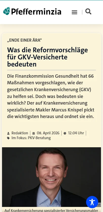 Screenshot: Was die Reformvorschläge für GKV-Versicherte bedeuten, Pfefferminzia
